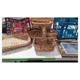 Baskets, blue crate, framed and matted picture,