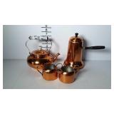 Copper tea & coffee service with creamer & sugar
