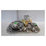 Metal ware - stainless cheese bowl, pewter candle