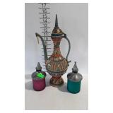 Ethnic deco - urn, and pair of candles