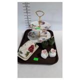 Limoges 2-tier snack dish, shakers, & covered