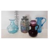 Colored glass - iridescent canister, blown glass