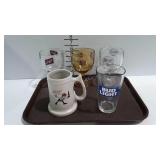 Beer advertisement stein & 4 glasses - Old German,
