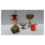 Colored glass- amberine vase with applied handles,