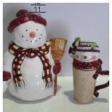 Snowman cookie jar & hot chocolate mug with lid