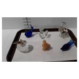 6 Glass figurines & paper weights - pelican, duck,