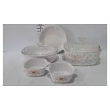 Corning Ware - pie plate, 2 individual casserole