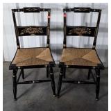 Pair of Chairs, Dining type rush cane seated with