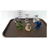 6 Glass figurines & paper weights - 3 cats, owl,