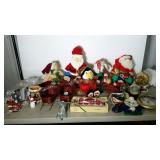 Tote full of Christmas decor. Baskets, ornaments,