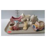 6 Older ceramic planters, nursery shaped designs -
