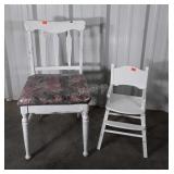 Two pc Furniture lot, white side Chair and Childs