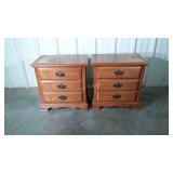 Pair of oak Bedside Nightstands 3 drawers each.