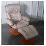 Lounge Chair and Footstool, tan pleather swivel
