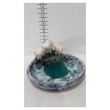 Stoneware bird bath shaped decor center piece,13"