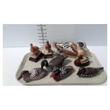 9 Duck figurines, wood & ceramic