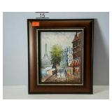 Framed oil on canvas painting, Parisian Street