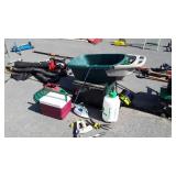 Poly Garden wheelbarrow, Coleman cooler, green