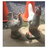 Pair of concert rooster and hen lawn statues do