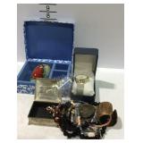 Jewelry lot with jewelry box, watch, ornament,