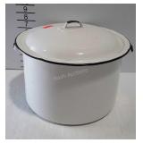 Decor black & white enamel covered stock pot, has