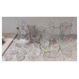 Glassware group, vases, wine carafe,