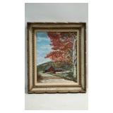 Framed painting on canvas. Farm scene in the