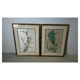 Pair of paintings on silk, double matted and