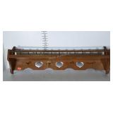 Pine 40" Wall Shelf. Top gallery with 4 coat pegs