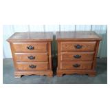 Pair of oak Bedside Nightstands 3 drawers each.