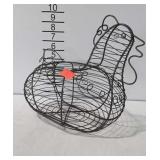 Wire chicken shaped egg basket decor piece