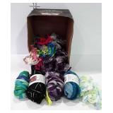 Box of yarn and project pieces