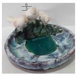 Stoneware bird bath shaped decor center piece,13"