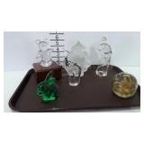6 Glass figurines & paper weights- elephant, Santa