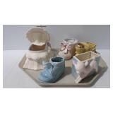 5 Older ceramic planters, nursery shaped designs -