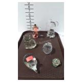 6 Glass figurines & paper weights - 2 mice, cat,