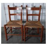 Pair of Clore Chairs, 16" wide rush cane seating.