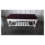Bedroom Bench, purple upholstery padded seat top,