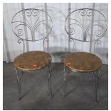 Pair of Chairs, wrought iron framed with faux