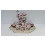 Asian tea set - pot, four 6" plates, four cups, &