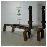 Pair of andirons.20" long and 16" high.