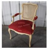French Prov Accent Chair, red velvet seating with