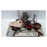Misc - Aluminum coasters, gavel, pottery vase,