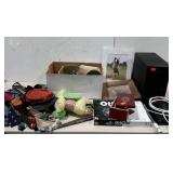 Group lot. Neckties, yarn, Samsung speaker, Dish
