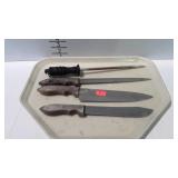 3 Butcher knives & 1 sharpening steel