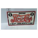 Tin sign - Drink Pepsi-Cola, 16 x 9"
