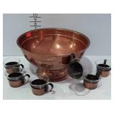 Copper punch set - includes footed punch bowl, and