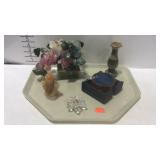 Decor - agate bonsai tree, & Asian figure, marble