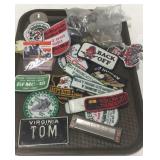 Trinkets - patches, harmonica, bicycle license