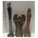 3 Home decor statues, 2 carved, 1 metal